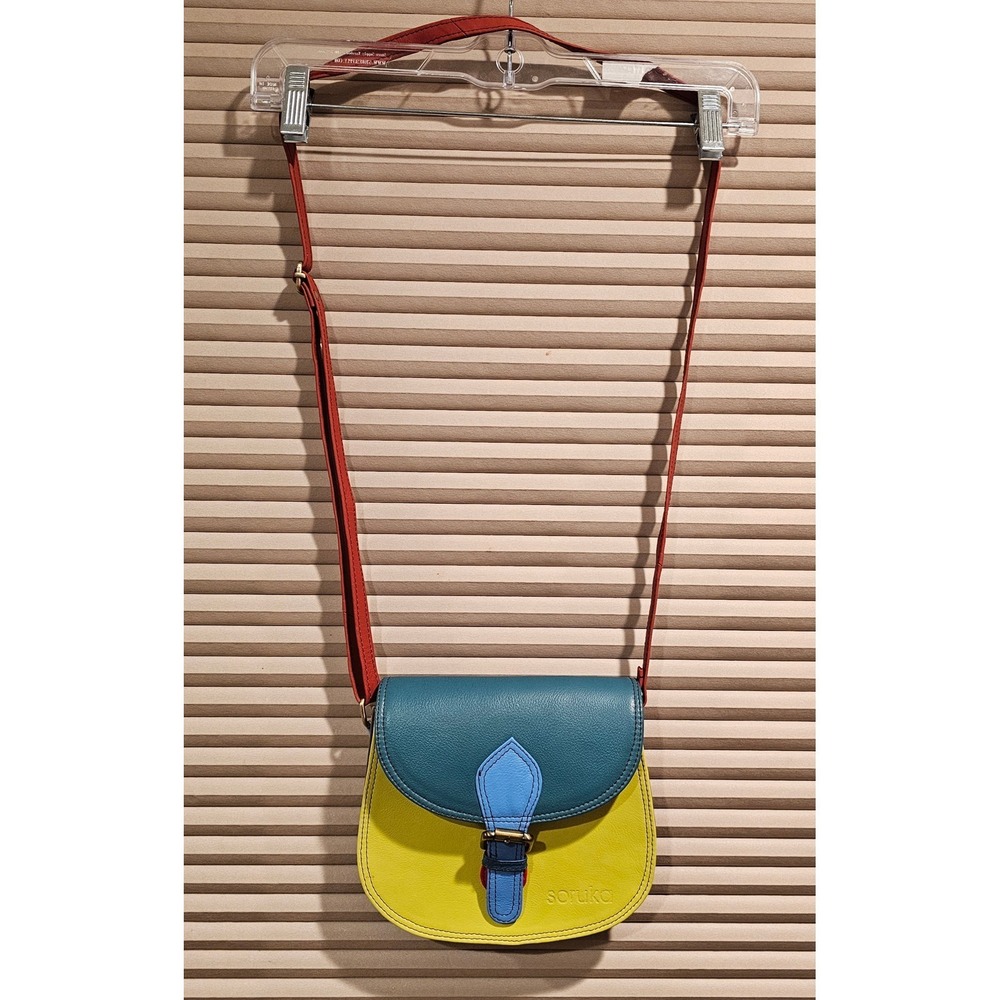 Soruka Colorblock Recycled Leather Crossbody Bag Yellow & Blue‎ Sustainable NWT